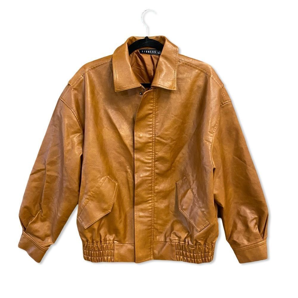 Lioness Kenny Bomber Tan brown jacket and skirt set vegan leather Revolve XS - Picture 6 of 12